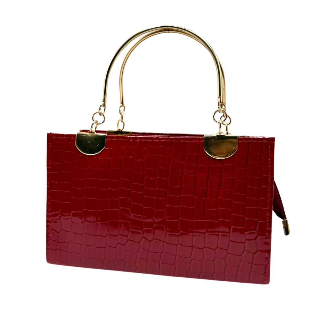 LV White & Black Croc-Textured Handbag with Golden Handles