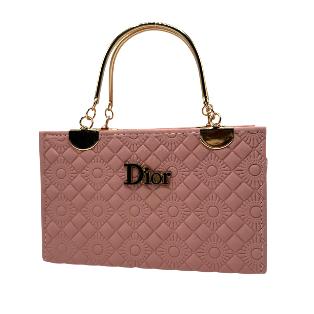 Elegant Dior-Inspired Pink Handbag – Gold Handle Design 1