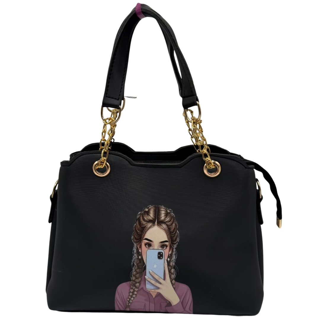 Selfie Girl Handbag with Golden Chain Handles