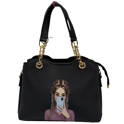 Selfie Girl Handbag with Golden Chain Handles
