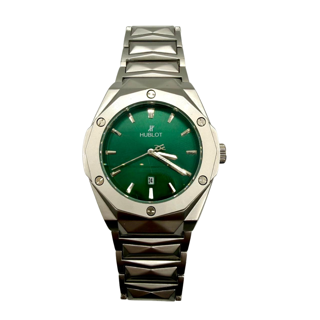 Hublot Silver Stainless Steel Men’s Watch – Green Dial Luxury Edition