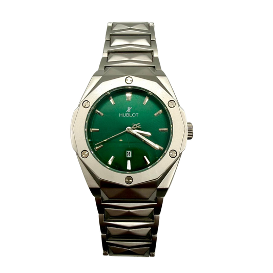 Hublot Silver Stainless Steel Men’s Watch – Green Dial Luxury Edition