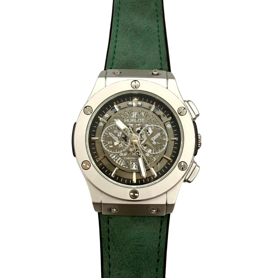 Hublot Green Leather Strap Watch – Luxury Meets Bold Elegance