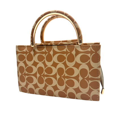 Coach-Inspired Printed Handbag – Signature Style with Golden Handles