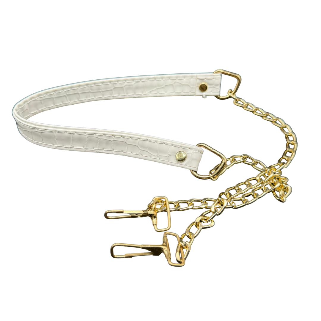 LV White & Black Croc-Textured Handbag with Golden Handles