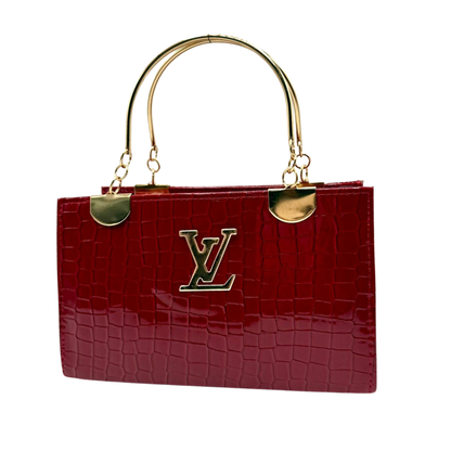 LV White & Black Croc-Textured Handbag with Golden Handles