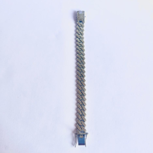 Iced Out Cuban Link Bracelet – Silver-Tone with CZ Diamonds | Unisex Bling Wristwear