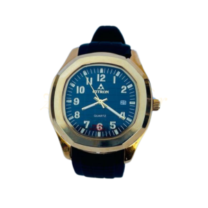 CITRON Bold Black & Gold Men’s Quartz Wrist Watch Date Display Rubber Strap