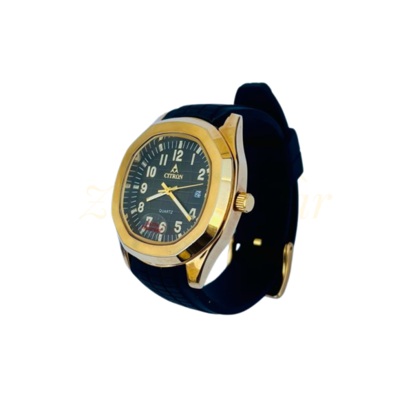 CITRON Bold Black & Gold Men’s Quartz Wrist Watch – Date Display | Rubber Strap - Image 2