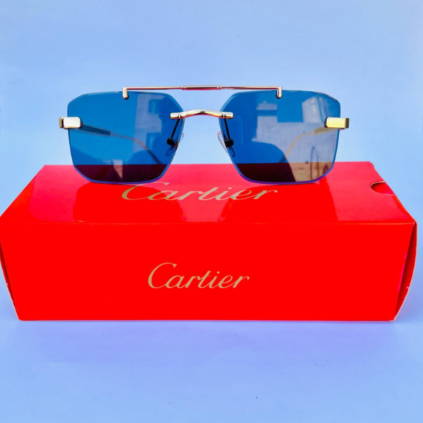 Cartier Blue Lens Rimless Sunglasses – Bold Statement Luxury Eyewear - Image 8