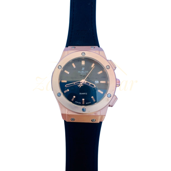 Hublot-Inspired Classic Men's Wrist Watch – Black Strap with Gold-Toned Dial - Image 6