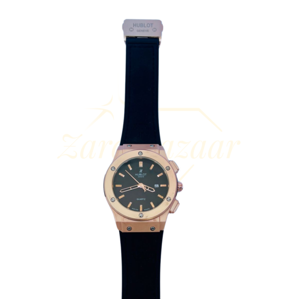 Hublot-Inspired Classic Men's Wrist Watch – Black Strap with Gold-Toned Dial - Image 5