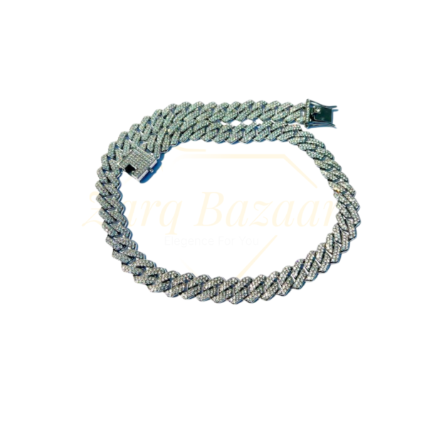 Iced Out Cuban Link Chain Nackless – Unisex Bling Statement Necklace | Silver Finish - Image 2