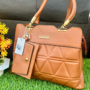 Jingpin Elegant Quilted Handbag with Wallet – Brown | Premium Look