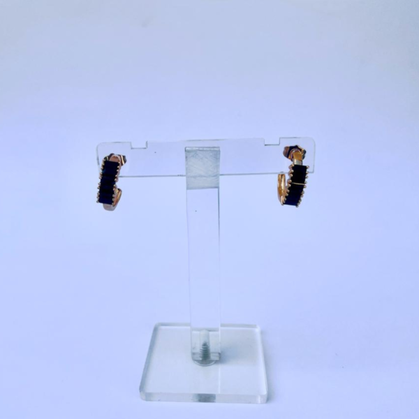 Rose Gold Black Stone Half-Hoop Earrings | Modern Minimalist - Image 2