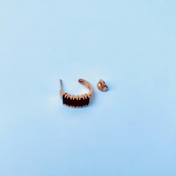 Rose Gold Black Stone Half-Hoop Earrings | Modern Minimalist - Image 3