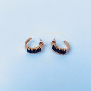 Rose Gold Black Stone Half-Hoop Earrings | Modern Minimalist