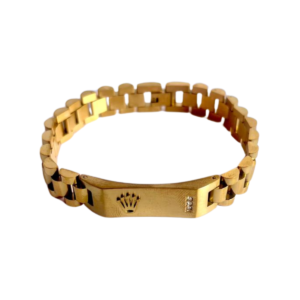 Gold-Tone Luxury Link Bracelet – Crown Emblem with CZ Accents | Men’s Statement Jewelry